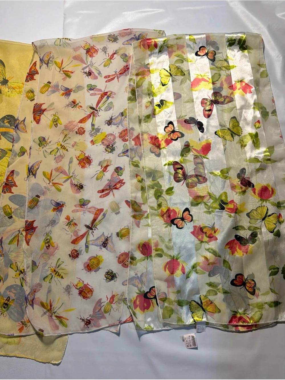 Vintage Lot of 3 Butterfly & Bugs Print Scarves Silk & Polyester 1 New